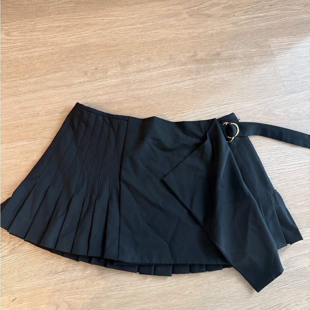 Zara black pleated wrap mini skirt